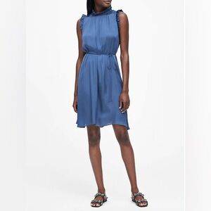 BANANA REPUBLIC‎ Sleeveless Soft Satin Ruffled Dress in Indigo Fog Blue